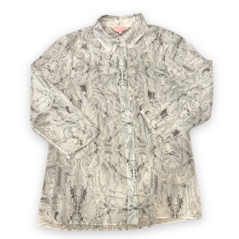 Ted Baker white design button up shirt womans size 0